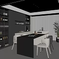 Modern Restaurant Kitchen Interior Design With Black Cabinets Island Wine Storage And Bright Windows