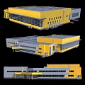 Modern School Building Exterior Design With Yellow Gray Facade And Large Glass Windows