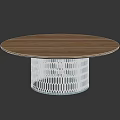 Modern Wooden Single Chair With Blue Metal Base And Round Seat Design