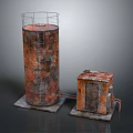 Old Rusty Industrial Metal Tank With Ladder And Connected Control Box