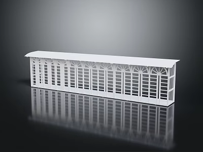 White Long Rectangular Architectural Model Featuring Arched Windows Flat Roof And Reflective Base 3d model