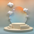 Minimalist Display Stand With Multi Tiered Platform Gradient Circular Mirror White Cloud Decor Soft Tones