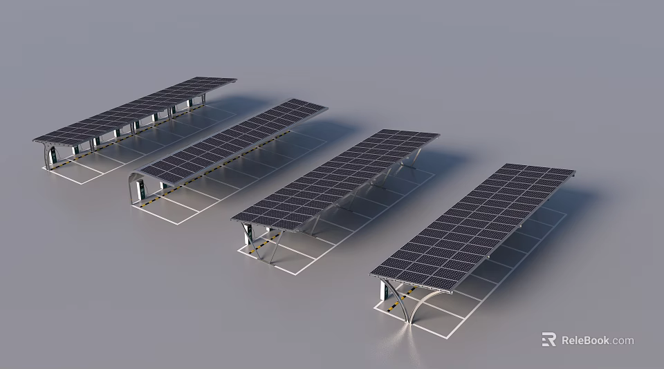 Solar Panels Array Installation On Parking Lot Metal Structures For Renewable Energy 3d model 