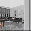 Modern Reception Area With Spacious Bright Interior Large Windows Sofa Chairs And Marble Floor 3d model