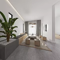 Art Exhibition Hall With Framed Artworks On Walls Central Tree Trunk Decoration Gray Tiled Floor