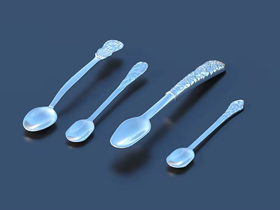 Transparent Spoon Set with Decorative Handles Various Sizes for Kitchen Dining Use 3d model