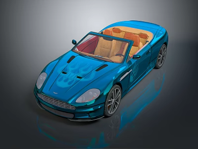 Blue Convertible Car With Open Top Tan Interior And Shiny Exterior 3d model