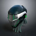 Futuristic Sci Fi Helmet Design With Black Silver Shell Green Accents And Tentacle Base