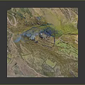 Garden Landscape 3D Terrain Model With Rolling Hills Green Vegetation And Water Bodies