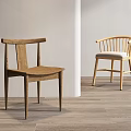 Wooden Leisure Chairs With Different Backrest Designs And Cushioned Seat In Modern Space