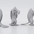 Cartoon Black Vultures 3D Models in Various Poses on White Background