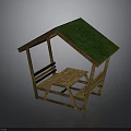 Outdoor Wooden Furniture Set With Green Roof Table And Bench Design