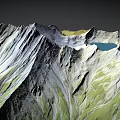 Scenic Mountain Landscape With Green Slopes Gray Rocky Peaks And Blue Lake
