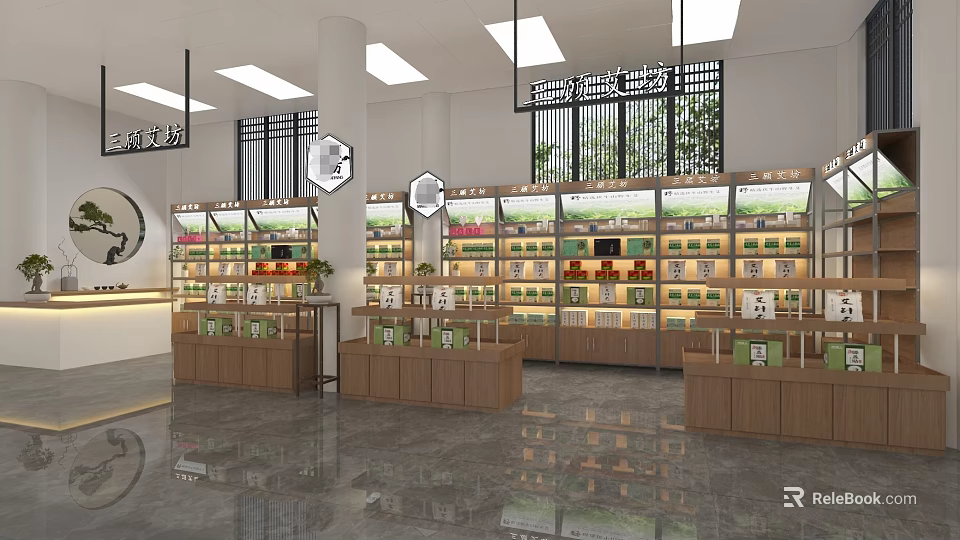 Modern Open Kitchen Interior Design With Island Counter And Cabinets 3d model