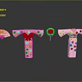 Pink Cherry Blossom Kimono With Red Bow Details Traditional Fans And Decorative Elements