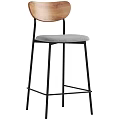 Modern Nordic Bar Stool Chair With Black Metal Frame Wood Backrest And Soft Cushioned Seat