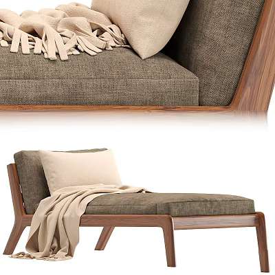 Cozy Sofa Bench With Wooden Frame Beige Cushion And Beige Throw Blanket 3d model