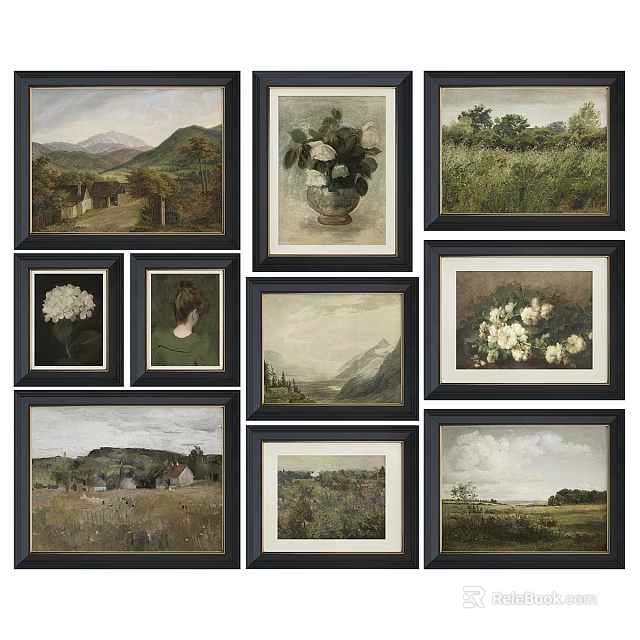 Multiple Framed Artworks Featuring Landscape Floral And Portrait Designs For Home Wall Decor 3d model 