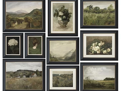Multiple Framed Artworks Featuring Landscape Floral And Portrait Designs For Home Wall Decor 3d model
