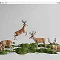 Realistic Deer Models in Various Poses on Green Grassland Background 3d model