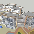 Modern Multistory School Building Exterior With Curved Roof And Glass Windows