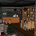 Cafe Interior Design With Wooden Bookshelves Lattice Screens Brick Walls And Green Plants
