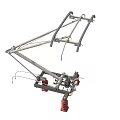 Heavy Duty Industrial Equipment Featuring Metal Frame Pipes And Red Mechanical Components