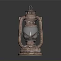 Vintage Copper Kerosene Lamp With Metal Frame Glass Shade And Base