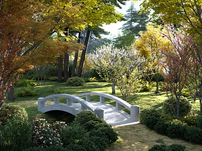 Forest Stone Bridge Park Maple Tree Acer Forest Cherry Blossom Hoof Cover Fern Bauhinia Magnolia Begonia Flower Red Leaf Plum Peach Blossom Tree Pomegranate Tree 3d model