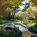 Forest Stone Bridge Park Maple Tree Acer Forest Cherry Blossom Hoof Cover Fern Bauhinia Magnolia Begonia Flower Red Leaf Plum Peach Blossom Tree Pomegranate Tree 3d model