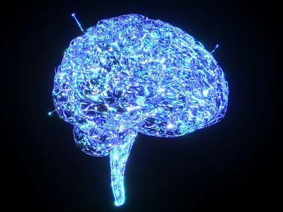 Futuristic Blue Glowing Brain Decorative Ornament Set With Intricate Wires And Light Spots 3d model