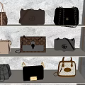 Stylish Fashion Bags Display On White Shelves With Various Designs And Styles