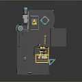 Industrial Heavy Duty Press Machine Featuring Gray Body Blue Components Yellow Warning Signs Safety Railings