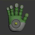 Green Mechanical Hand Shaped Household Item With Jointed Fingers And Yellow Ball In Palm