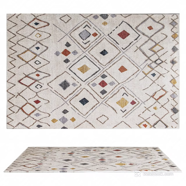 Geometric Pattern Square Area Rug With Diamond Shapes And Multicolor Accents 3d model