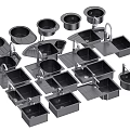 Various Kitchen Sink Models Featuring Single Double Bowl Faucet and Drain Board 3d model
