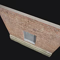 Traditional Red Brick Building Exterior Wall With Small Window And Concrete Base