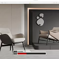 Modern Accent Chairs In Beige And Gray With Black Legs Mirror And Wall Decor