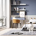 Space Themed Kids Room Interior With Astronaut Mural Planets Rocket And Dark Blue Walls