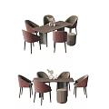 Modern Dining Table Set With Upholstered Chairs And Decorative Table Items 3d model