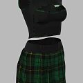 Stylish Two Piece Black Sleeveless Crop Top Green Plaid Skirt Outfit