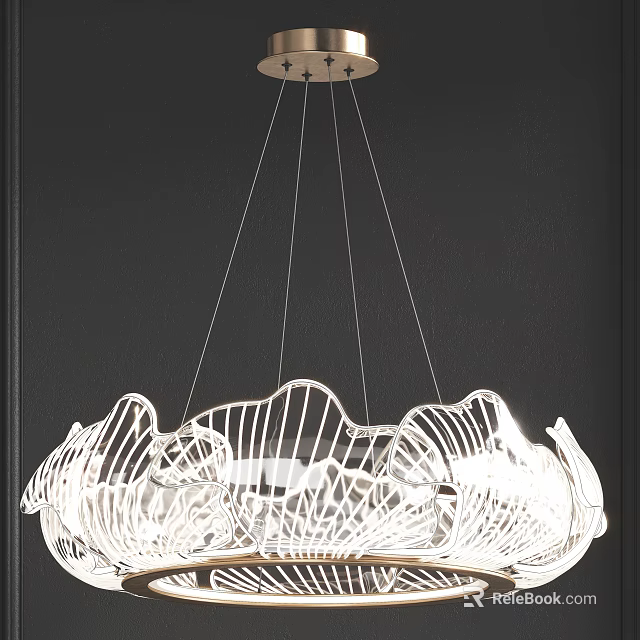 Modern White Petal Shaped Chandelier With Wavy Lines Design In Interior Space 3d model 