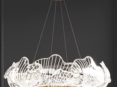 Modern White Petal Shaped Chandelier With Wavy Lines Design In Interior Space 3d model