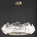 Modern White Petal Shaped Chandelier With Wavy Lines Design In Interior Space