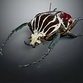 Horned Striped Flying Beetle With Colorful Metallic Exoskeleton And Long Antennae