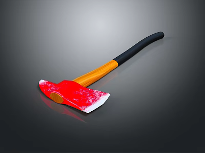 Red Head Axe With Black And Orange Handle On Gray Background Design Tool 3d model