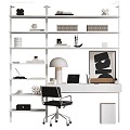 White bookshelf desk and chair decoration combination 3d model