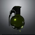 Green Acid Grenade with Skull and Crossbones Symbol on Metallic Surface
