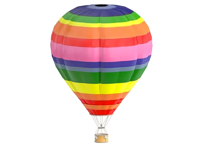 Colorful Striped Hot Air Balloon With Vibrant Rainbow Colors And Hanging Basket Design 3d model