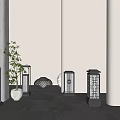 Modern Outdoor Lights With Various Designs In Patio Corridor And Small Plant Warm Glow